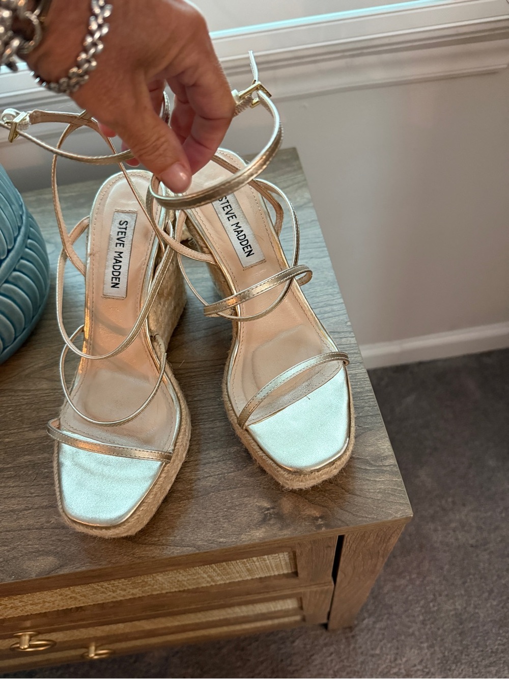 Steve Madden Gold Strappy Espadrille Wedges
